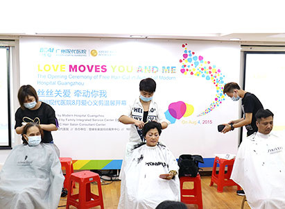 Modern Cancer Hospital Guangzhou, pasien kanker, potong rambut gratis, sukarela